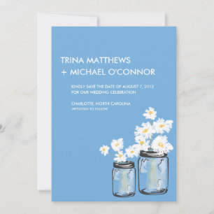 Reserva La Fecha Mason Jar & White Daisies Save the Date