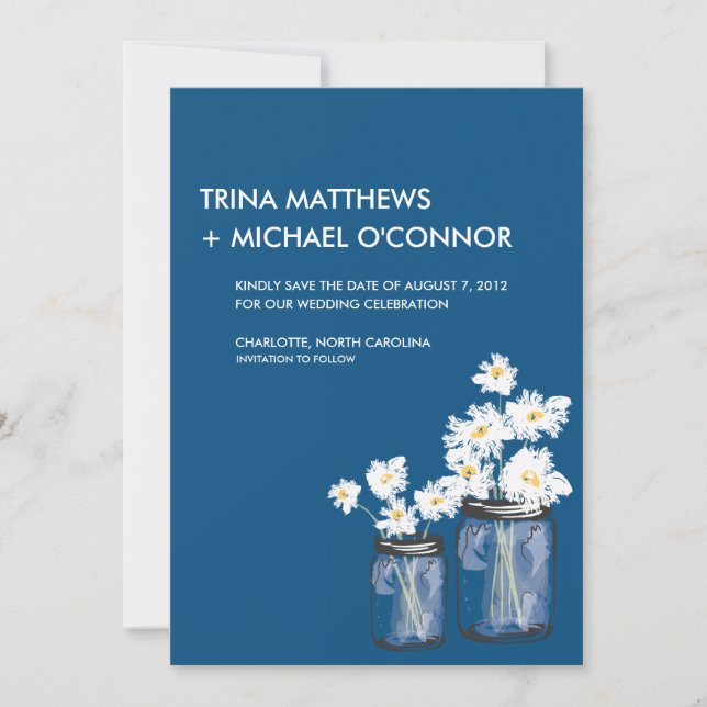 Reserva La Fecha Mason Jar & White Daisies Save the Date (Anverso)