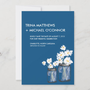 Reserva La Fecha Mason Jar & White Daisies Save the Date