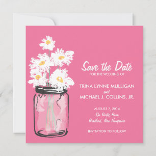 Reserva La Fecha Mason Jar & White Daisies Save the Date