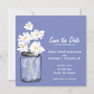 Reserva La Fecha Mason Jar & White Daisies Save the Date
