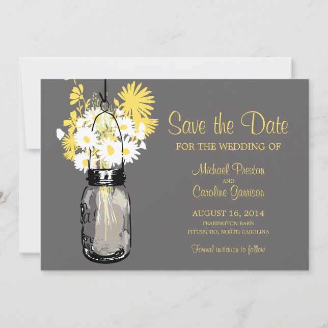Reserva La Fecha Mason Jar y Daisies Save the Date (Anverso)