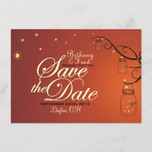 Reserva La Fecha Mason Jar y Firefly Save the Date Postcard