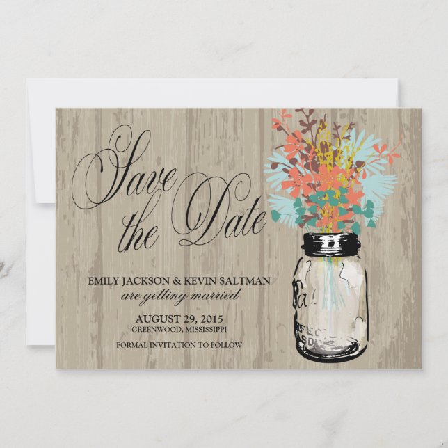 Reserva La Fecha Mason Jar y Wildflowers ahorran la fecha (Anverso)