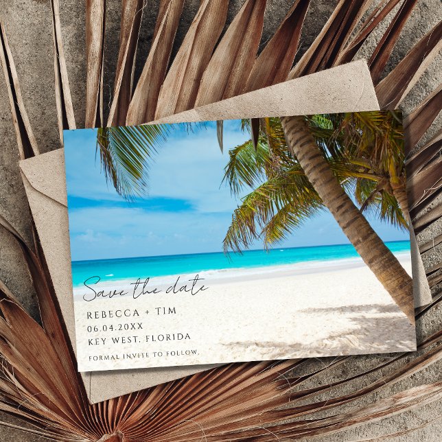 Reserva La Fecha Matrimonio de destino de foto de playa simple (Simple Beach Photo Destination Wedding Save The Date)