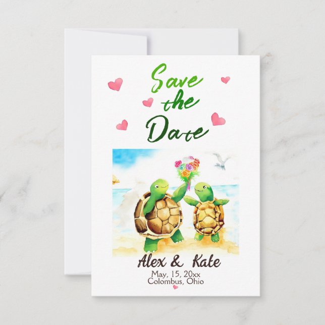 Reserva La Fecha Matrimonio de tortugas pequeñas salva la Invitació (Anverso)