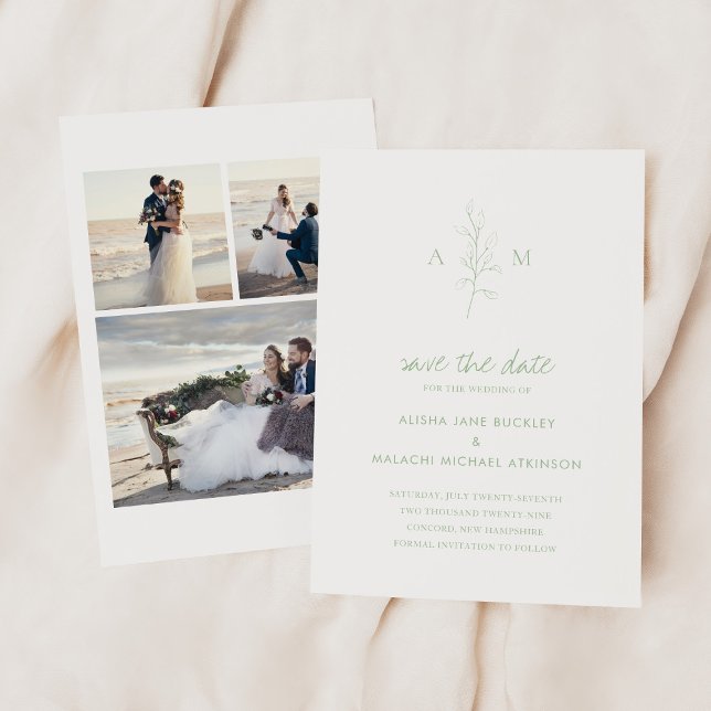 Reserva La Fecha Matrimonio elegante de fotos botánicas verde salad (Subido por el creador)