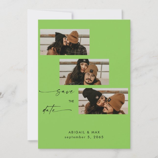 Reserva La Fecha Matrimonio fotográfico del Collage verde limón sal (Anverso)