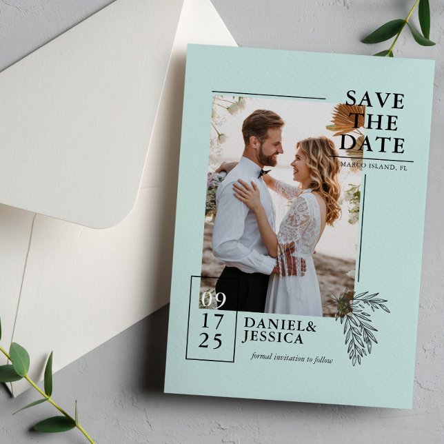Reserva La Fecha Matrimonio fotográfico moderno Mint Green Save The (Subido por el creador)