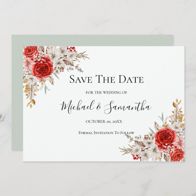 Reserva La Fecha Matrimonio rústico-Rosa-rural (Anverso / Reverso)