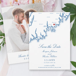 Reserva La Fecha Mattapoisett MA Map Elegant Navy Blue Wedding