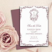 Mauve Monograma Escudo Vintage Floral Boda