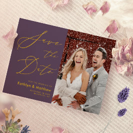 Reserva La Fecha Mauve Purple Elegant Gold Script Boda moderno