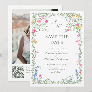 Reserva La Fecha Meadow Pastel Rosas franceses Boda de flores