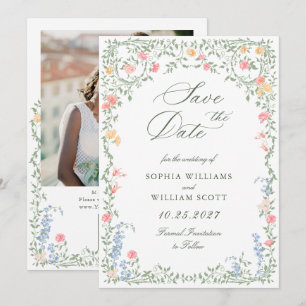 Reserva La Fecha Meadow Pastel Rosas franceses Boda de flores