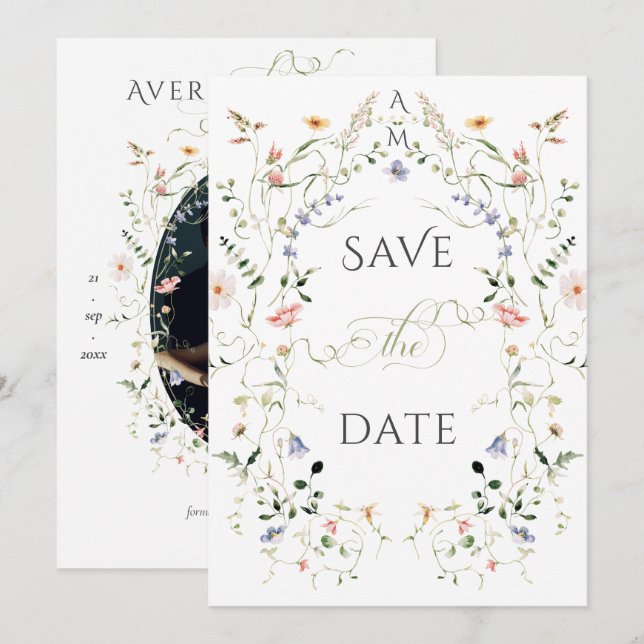 Reserva La Fecha Meadow Wildflower Rustic Boho Boda de foto (Anverso / Reverso)