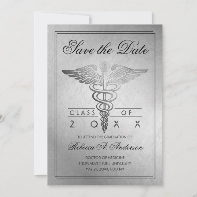 Reserva La Fecha Médico de graduación Caduceus Silver Elegant (Anverso)