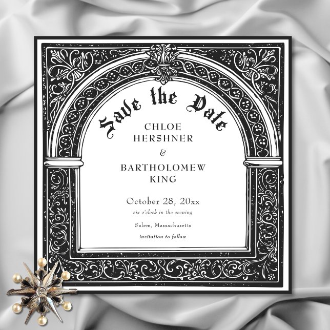 Reserva La Fecha Medieval gótico blanco negro hasta Boda de muerte (Gothic Black White Medieval Until Death Wedding Save the Date)