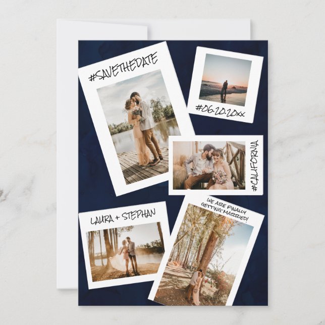 Reserva La Fecha Medios sociales azul marino 5 foto guardar fecha (Anverso)