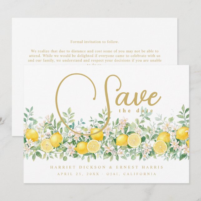 Reserva La Fecha Mediterranean Lemon Garland Wedding TLW26  (Anverso / Reverso)