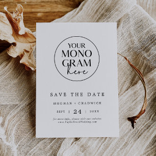 Reserva La Fecha MEGHAN Monograma Black White Modern Elegant Weddin