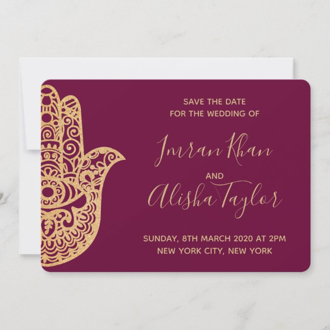 Reserva La Fecha Mehendi Boda Hindú Guardar la fecha hamsa Henna (Anverso)