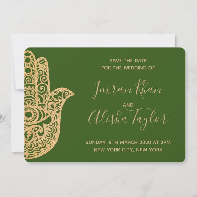 Reserva La Fecha Mehendi Boda Hindú Salva la fecha hamsa Henna (Anverso)