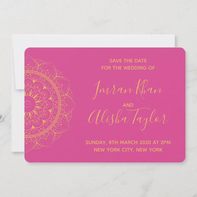 Reserva La Fecha Mehendi Boda Hindú Save the date hamsa Henna (Anverso)