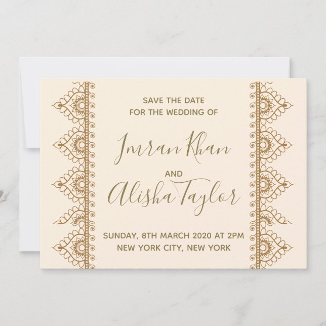 Reserva La Fecha Mehendi Boda India Salven la fecha hamsa Henna (Anverso)