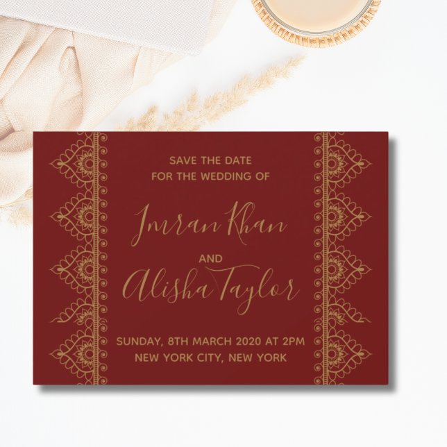 Reserva La Fecha Mehendi Boda India Salven la fecha hamsa Henna (Mehendi Indian Muslim Wedding Save the date invitation hamsa Henna elegant filigree
)