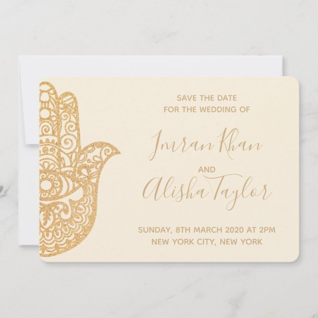 Reserva La Fecha Mehendi Boda India Salven la fecha hamsa Henna (Anverso)