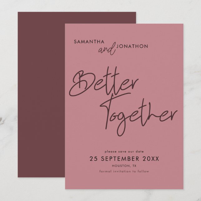 Reserva La Fecha Mejor Juntos Guión Dusty Rosa Guardar La Fecha (Anverso / Reverso)