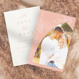 Reserva La Fecha Melon Pink Arch Boho Minimal Leaf Foto