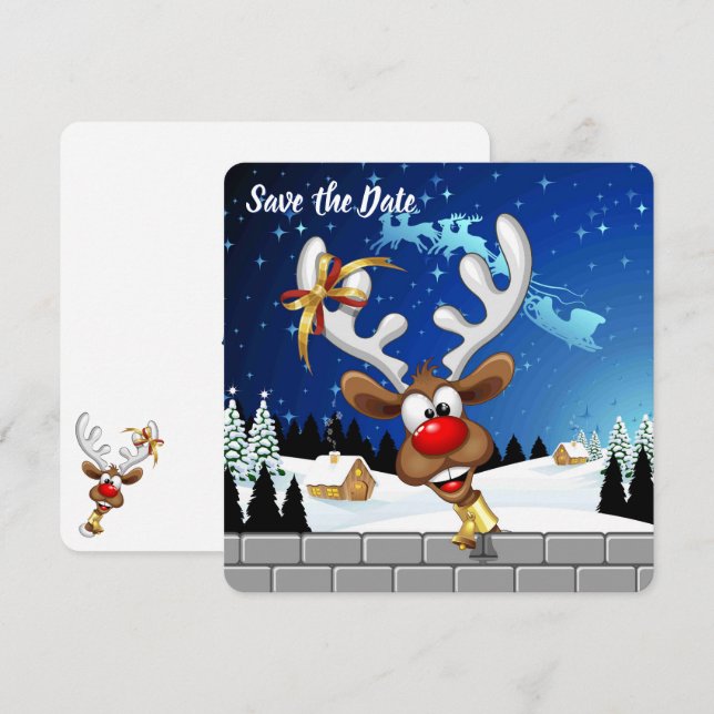 Reserva La Fecha Meme Divertido de Navidad de Reno Espiando (Anverso / Reverso)