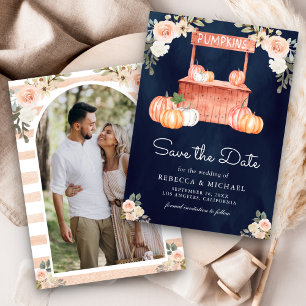 Reserva La Fecha Mercado de Calabaza Floral de Melocotón Foto Boda