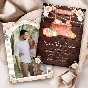 Reserva La Fecha Mercado de Calabaza Floral de Melocotón Foto Boda