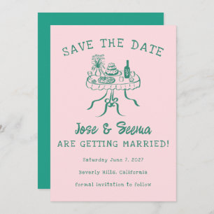 Reserva La Fecha Mesa De Cena Buffet Mano Dibujó Personalizado Dulc