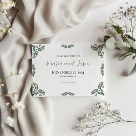 Reserva La Fecha Mexican Talavera Green Floral Minimalist Wedding