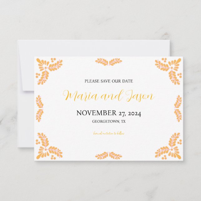 Reserva La Fecha Mexican Talavera Yellow Floral Minimalist Wedding (Anverso)