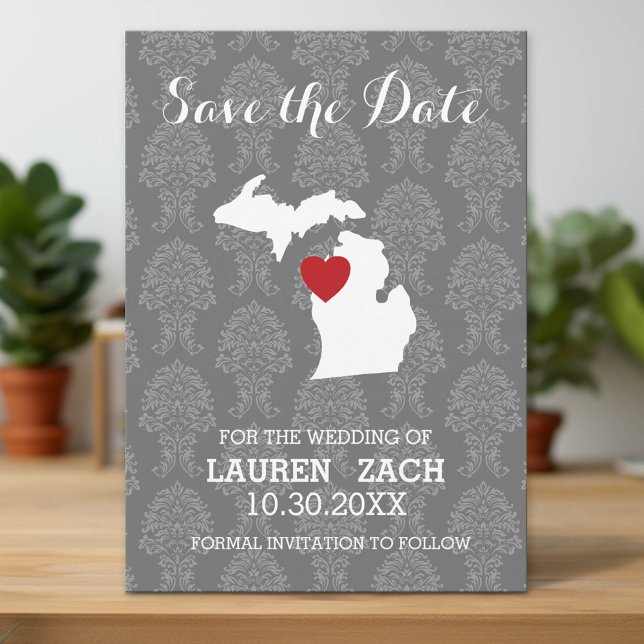 Reserva La Fecha Michigan Mapa de la ciudad de origen guardar la fe (Custom Save the Date Invitation with Download Option)