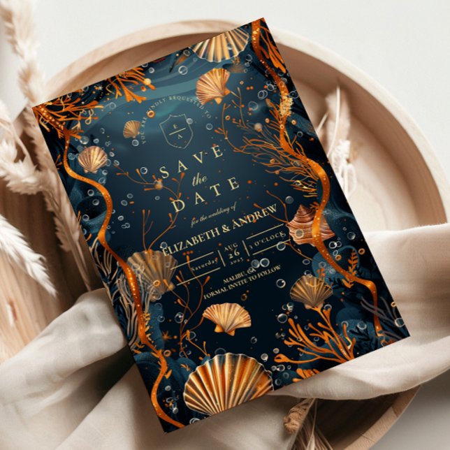 Reserva La Fecha Midnight Deep Sea Gold Nautical Wedding (Subido por el creador)