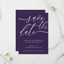 Midnight Purple Save The Date Caligrafía