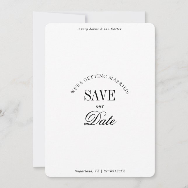 Reserva La Fecha Minimal Black and White Elegant Save the Date Card (Anverso)