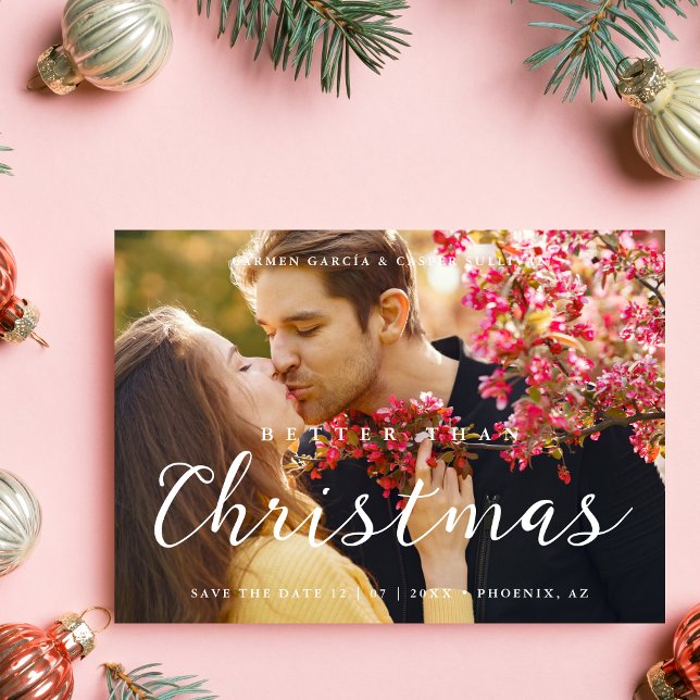 Reserva La Fecha Minimal Christmas Wedding Photo Cute Script (Minimal Christmas Wedding Photo Cute Script Calligraphy Save the date Card with Envelope.)