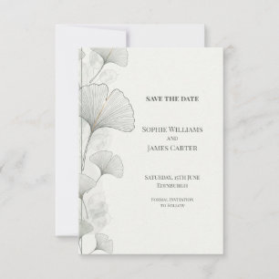 Reserva La Fecha Minimal Grey Ginkgo Boda Save the Date