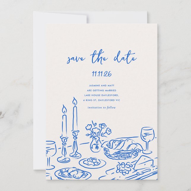 Reserva La Fecha Minimal Hand Drawn Whimsical Doodle Save The Date (Anverso)