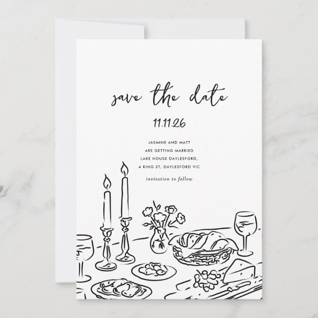 Reserva La Fecha Minimal Hand Drawn Whimsical Doodle Save The Date (Anverso)