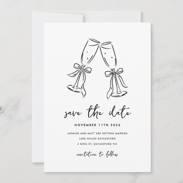 Reserva La Fecha Minimal Hand Drawn Whimsical Doodle Save The Date (Anverso)