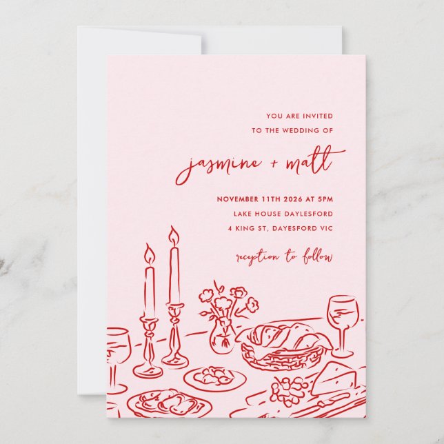 Reserva La Fecha Minimal Hand Drawn Whimsical Doodle Wedding Invite (Anverso)