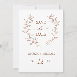 Reserva La Fecha Minimal Leaf Monograma Save the Date Boda